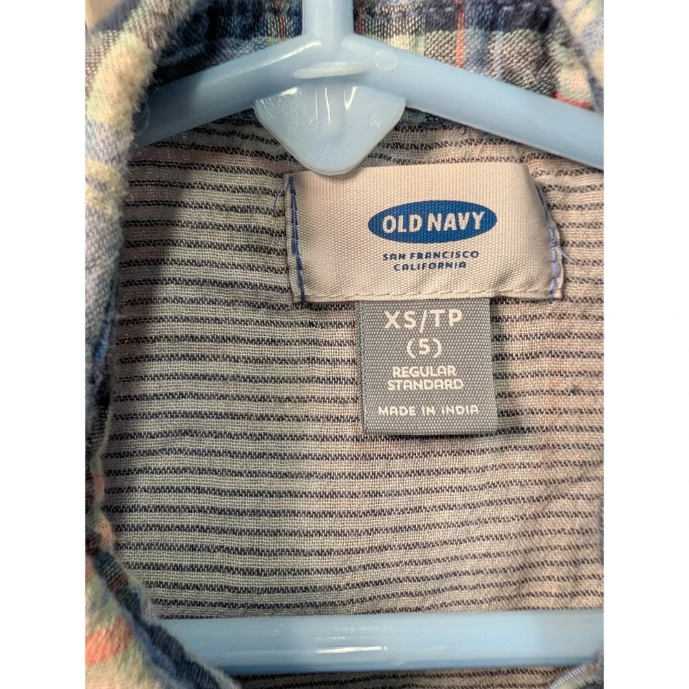 Old Navy Plaid Button Down Kids Size 5 Blue Excellent Short Sleeve Cotton Shirt